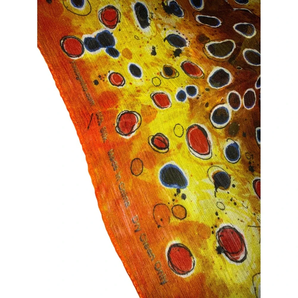 Fin-Flank Fincognito Silk Scarf Ryan Keene Multi-Colors Red Orange Blue Yellow